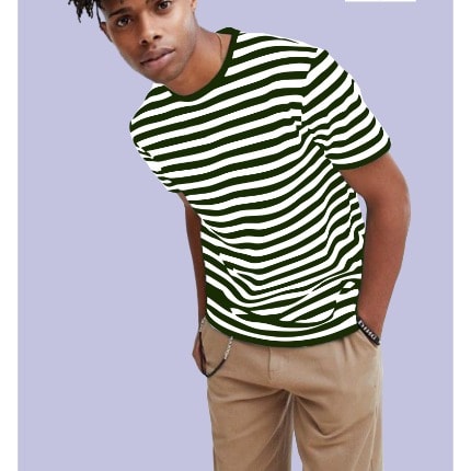 Plain Striped Classic Roundneck Tee With Green