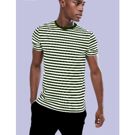 Plain Striped Classic Roundneck Tee With Green