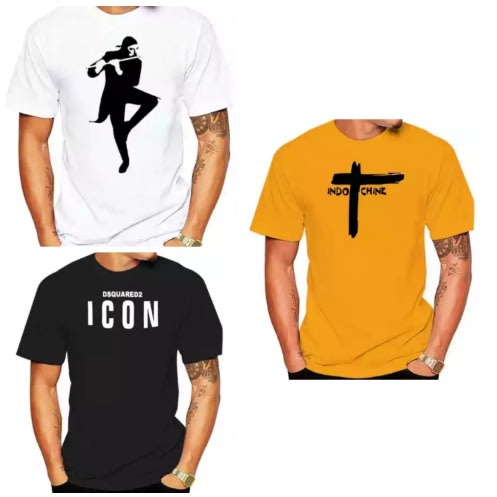 3 In 1 Icon Print T-shirts - Black White Yellow