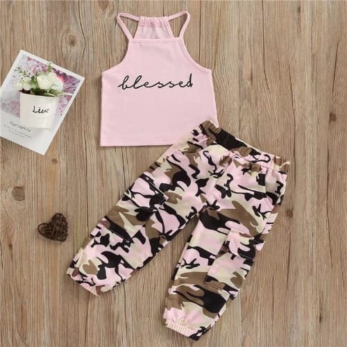 Girl Pink Spag + Camol Trousers Set - 2psc