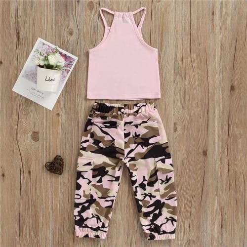 Girl Pink Spag + Camol Trousers Set - 2psc