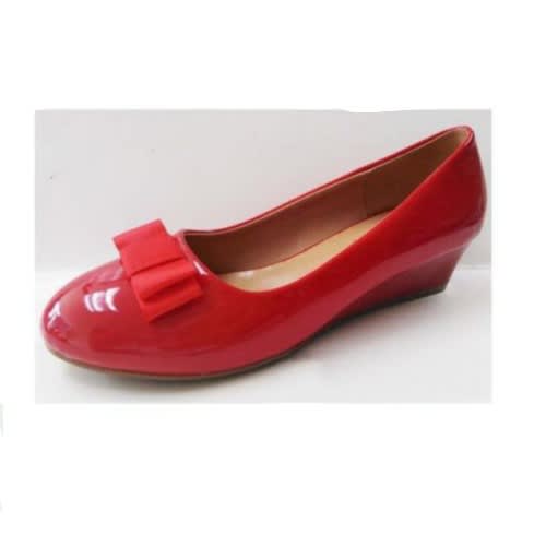 Ladies Flat Bow Office Wedge Shoe-red