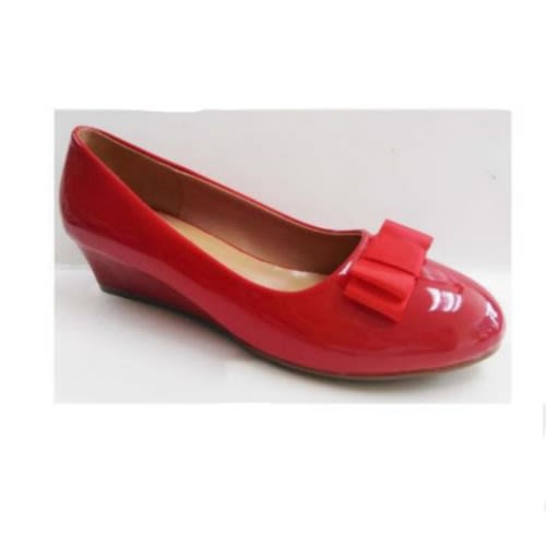 Ladies Flat Bow Office Wedge Shoe-red