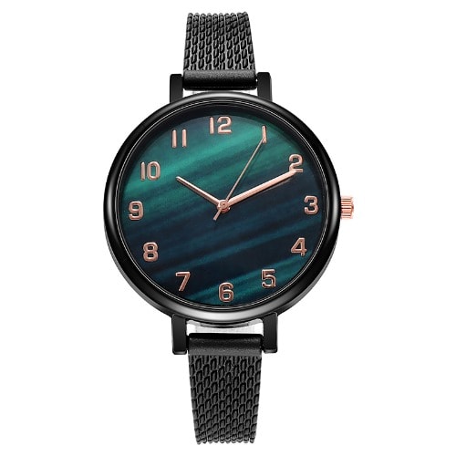 Women's Large Dial Quartz Wristwatch - Green Dial
