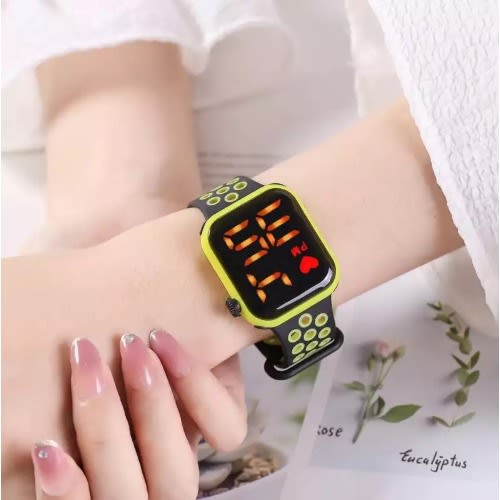 Unisex Cube Yellow Display Hollow Out Strap Digital Led Watch- Yellow