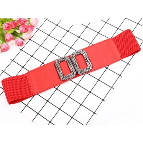 Women's Red Girdle Elastic Alloy Buckle Belt
