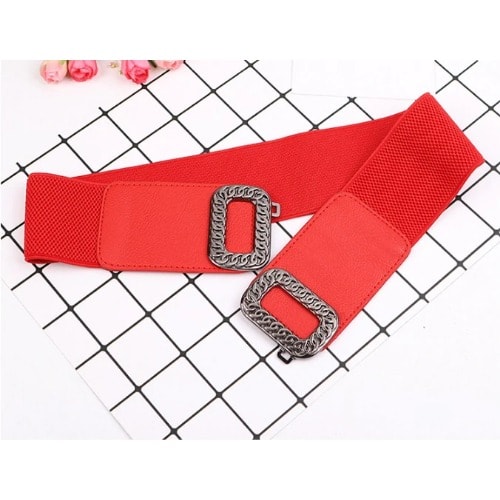 Women's Red Girdle Elastic Alloy Buckle Belt