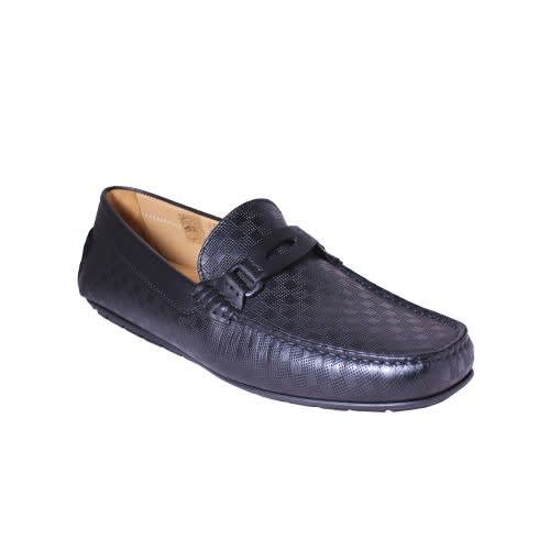 Patterned Leather Loafers - Black