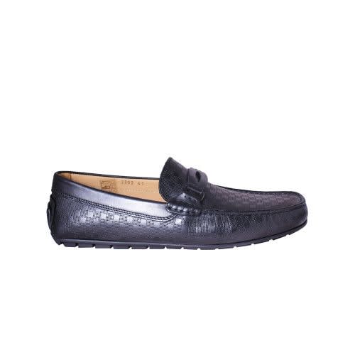 Patterned Leather Loafers - Black