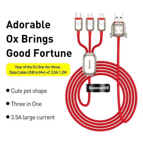 Data Cable Usb For M+l+c 3.5a - 1.2m - Red
