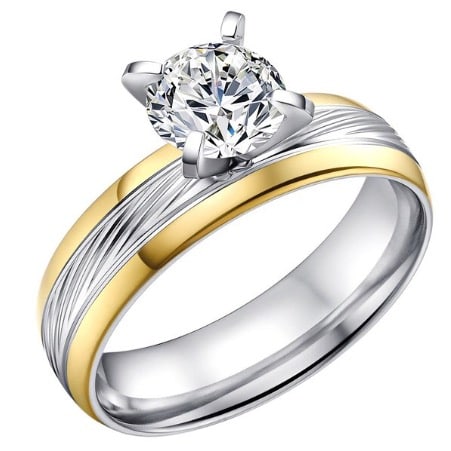 Bergen Two-Tone Gold Plated Large Stone Engagement Ring