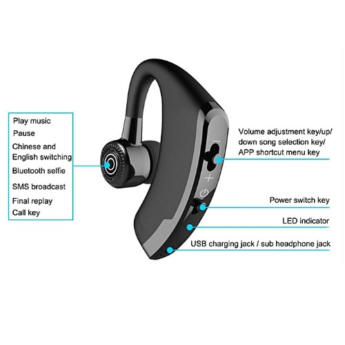 V9 Wireless Bluetooth Earphone With Mic- Black