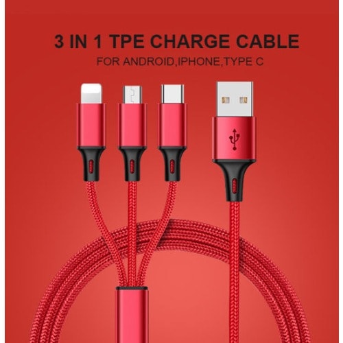 3 In 1 Fast Charge Cable 1.2m 3.4a Lc93