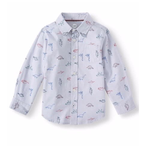 Toddler Boys' Long Sleeve Printed Button Up Woven Shirt -Dino