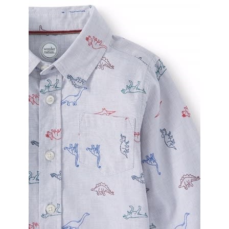 Toddler Boys' Long Sleeve Printed Button Up Woven Shirt -Dino