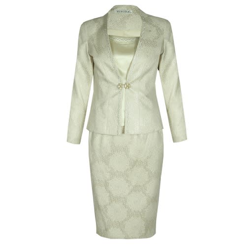 Ladies 3 Piece Skirt Suit- Cream.