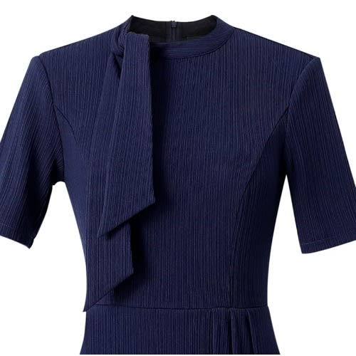 Neck Tie Frill Pencil Dress- Blue