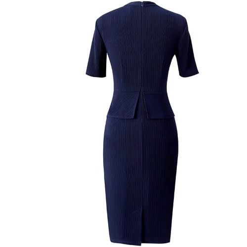 Neck Tie Frill Pencil Dress- Blue