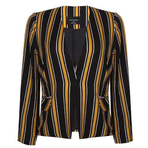 Stripped Zipper Pocket Blazer