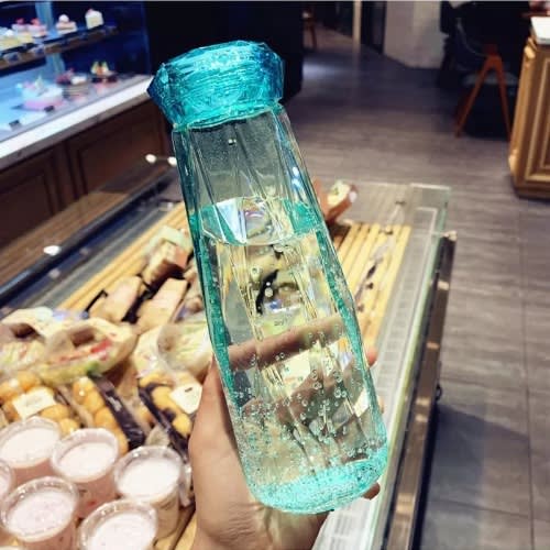 Portable Crystal Clear Diamond Glass Water Bottle- Green - 400ml