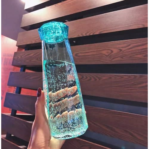 Portable Crystal Clear Diamond Glass Water Bottle- Green - 400ml
