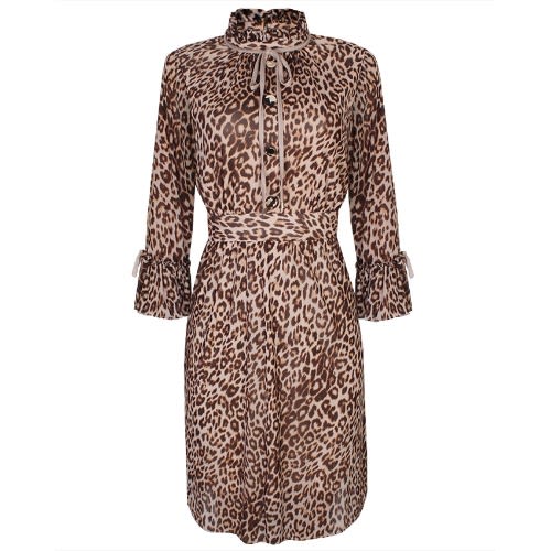 Animal Print Tieneck Dress - Brown