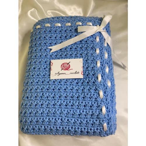Unisex Baby Blanket 40 X 40 Inches - Blue & White