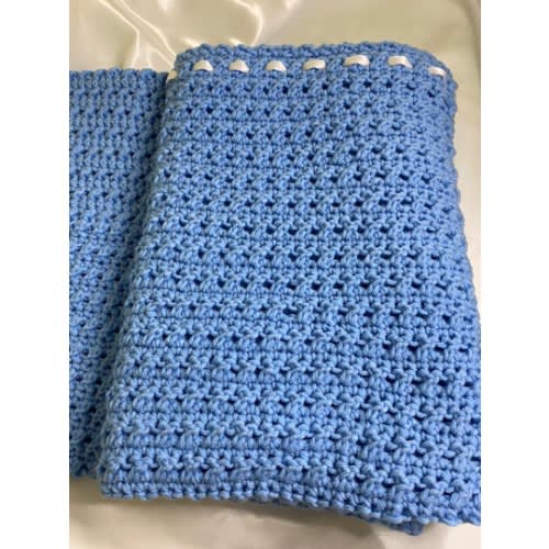 Unisex Baby Blanket 40 X 40 Inches - Blue & White