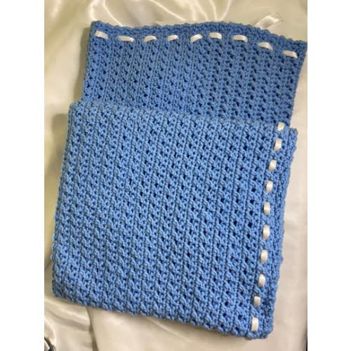Unisex Baby Blanket 40 X 40 Inches - Blue & White
