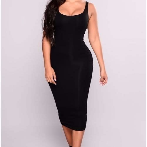 Sleeveless Bodycon Midi Pencil Gown - Black