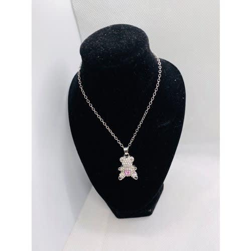 Teddy Bear Necklace - Silver