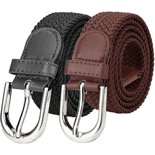 Set Of 2 Elastic Braided Belts  - Black And Brown