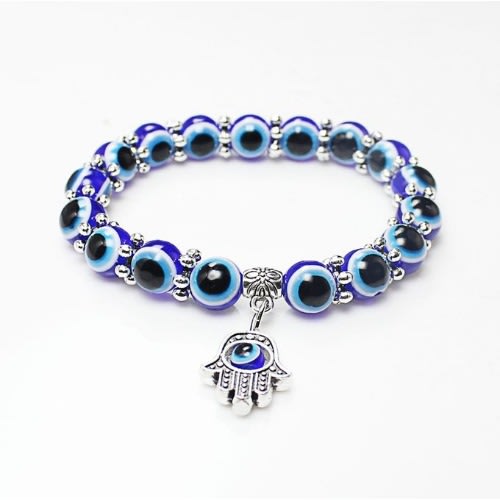 Blue Eye Beaded Bracelet With Hand of Hamsa 8mm