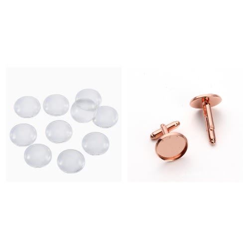 Blank Cufflinks 16mm With Glass Covers - 10 Pieces - Rose Gold