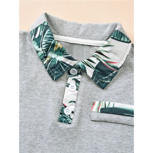 Two Pieces Kid Boy Tropical Style Polo Shirt With Shorts Set