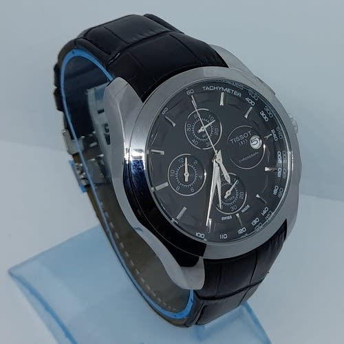 Coutourier Black Dial Chronograph Watch - Black Leather