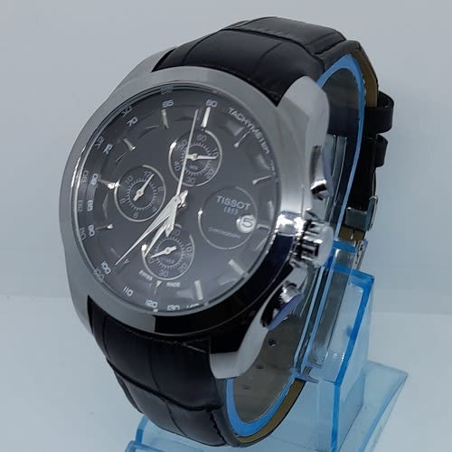 Coutourier Black Dial Chronograph Watch - Black Leather