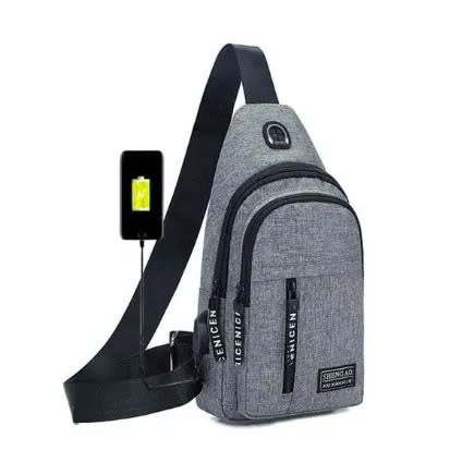 Multifunction Three Zipper Cross Body Messenger Bag - Grey