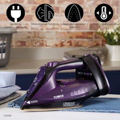 Tower Nano Coated Cera Glide 2 - In - 1, Cord/cordless Iron 2400watts Power.