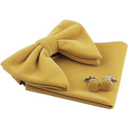 Velvet Bowtie With Cufflinks And Pocket Square  - Gold
