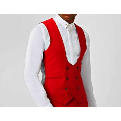 Men's Double Breasted Waistcoat  - Red
