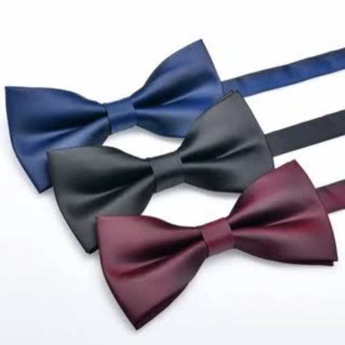 Set Of 3 Men's Bowties  With Cufflinks And Pocket Squares  - Black, Blue And Wine