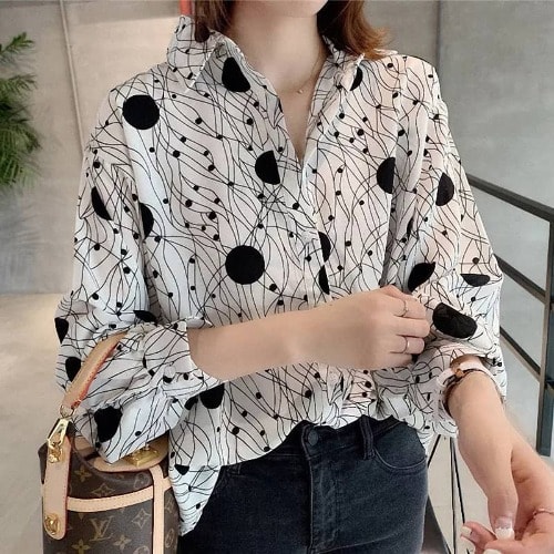 Geometric Print Blouse- White