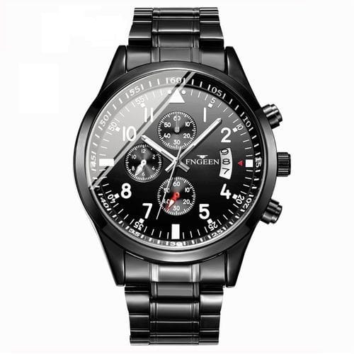 2 In 1 Stainless Steel Wrist Watch With Bracelet- Black