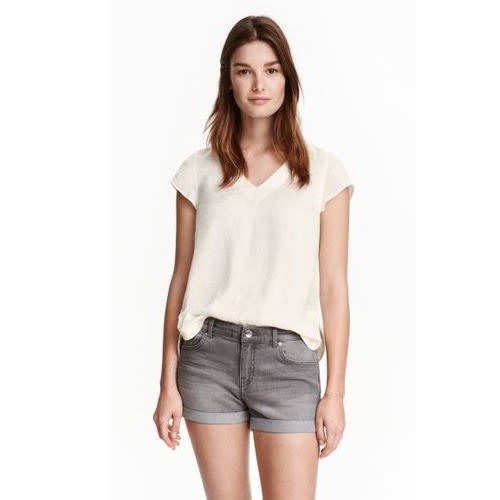 V- Neck Satin Blouse-Cream