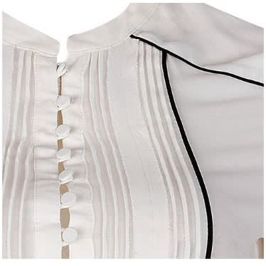 Button Pleated Front Chiffon Shirt- Off White