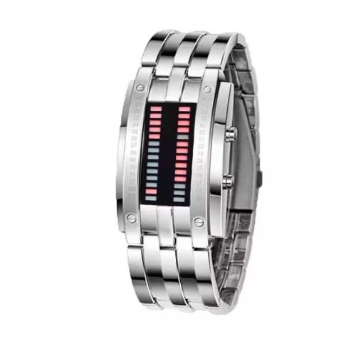 Waterproof Binary Led Stainless Steel Wristwatch- Red Light