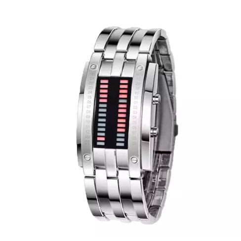 Waterproof Binary Led Stainless Steel Wristwatch- Red Light