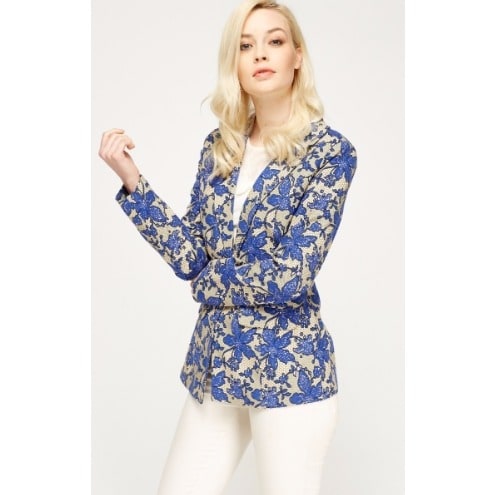 Floral Print Blazer - Blue Multicolour