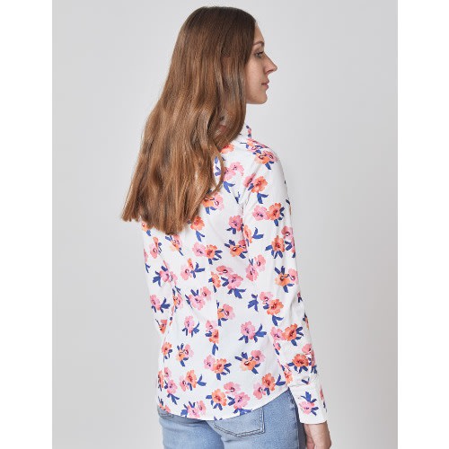 Women's White & Pink Candy Flowers Fitted Shirt - Single Cuff